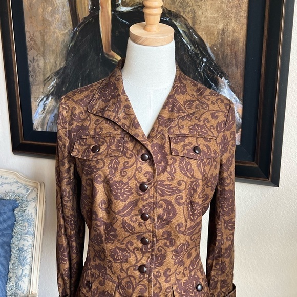Like New Peruvian Connection Brown Blazer Floral Size 12 - Picture 2 of 8
